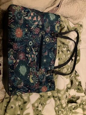 Navy Floral Purse Bag with Dark Handles